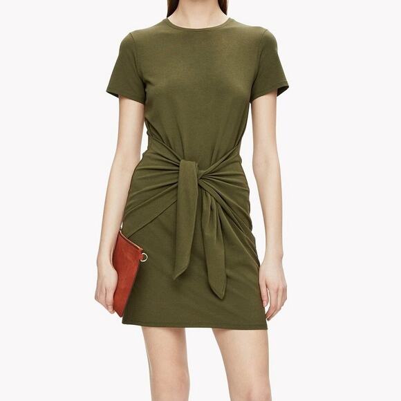 Theory Dakui Rubric Knotted Dress Women Size Small Green T-Shirt Modal Stretch - Picture 1 of 7